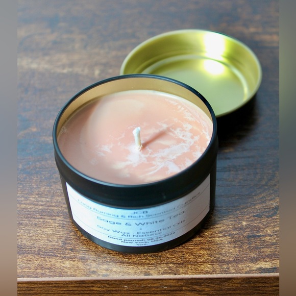 Sage & White Tea Scented Natural Soy Wax Candle Essential Oils Hand Poured 4 oz - Picture 3 of 5